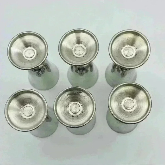 Revere Pewter 6 Cordial Pineapple Stem Footed Glasses with tray - Picture 11 of 14